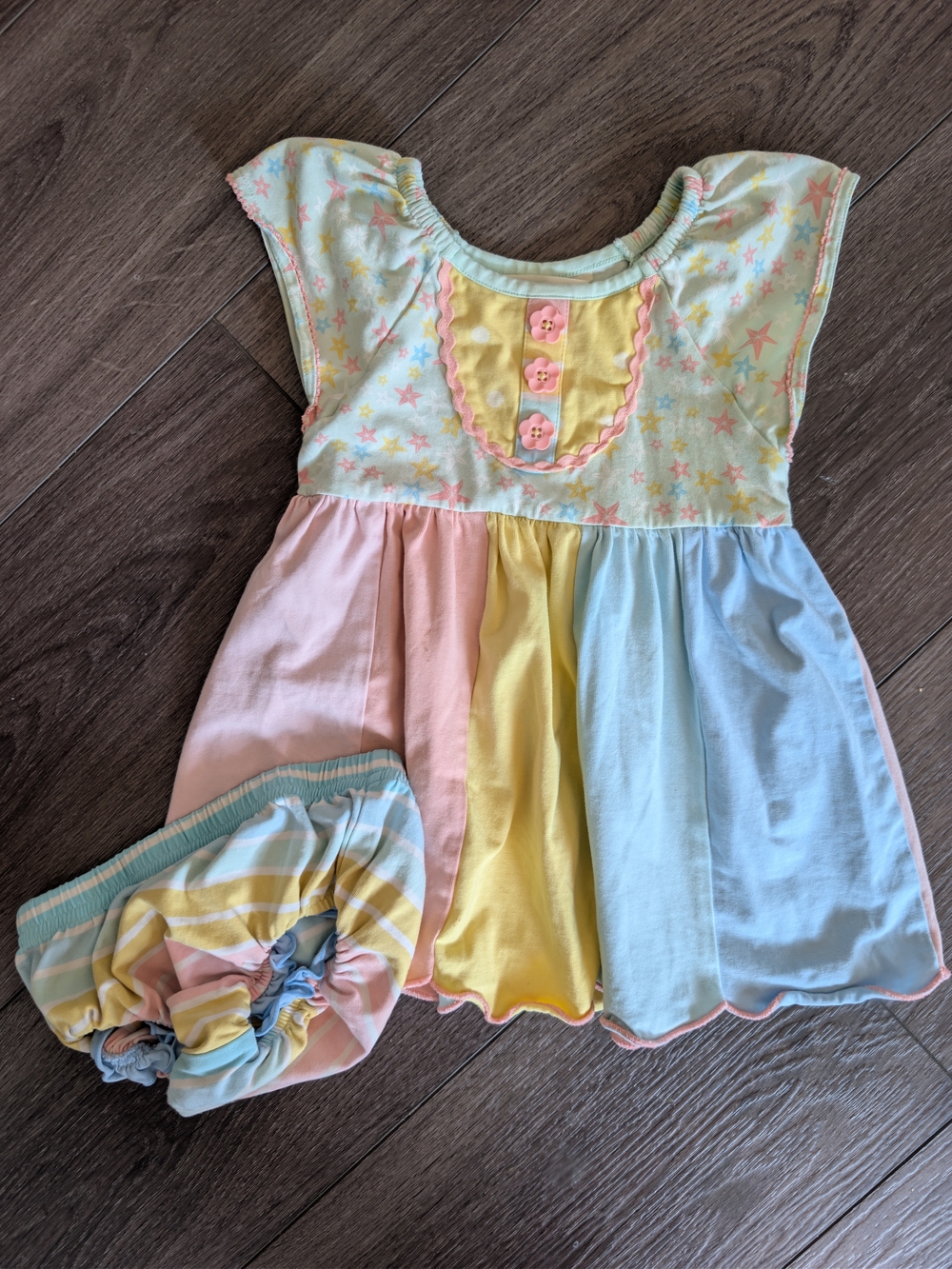 Matilda Jane Pastel Yellow, Pink & Light Blue Star Ruffle Dress